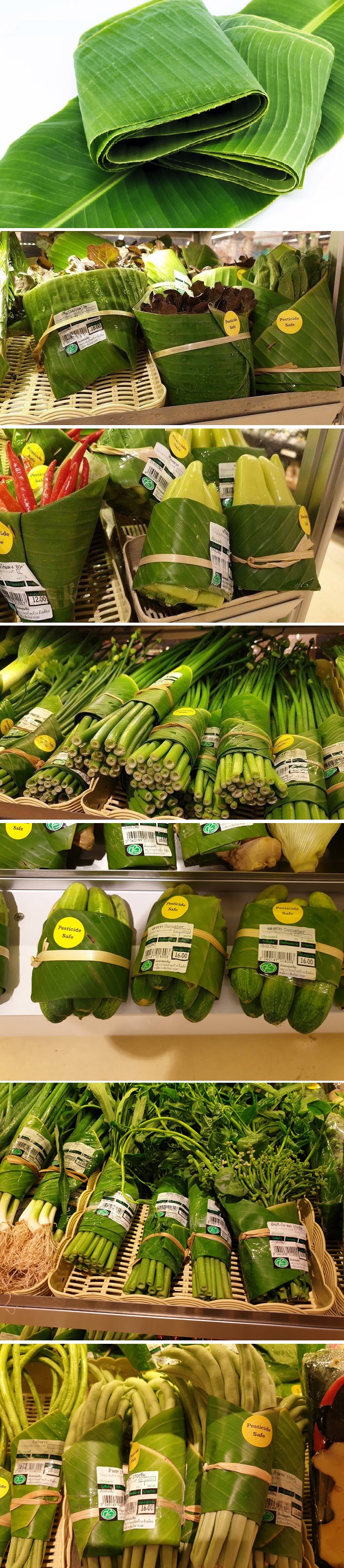 Supermercado tailandês utiliza folhas de bananeira para substituir embalagens plásticas