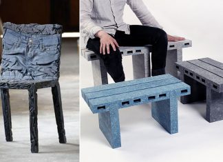 Designers criam móveis sustentáveis reciclando roupas e papeis velhos