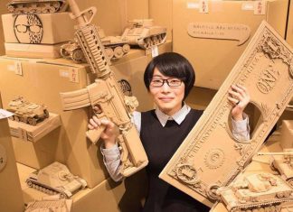 Artista japonesa utiliza caixas de papelão usadas para recriar os mais diversos objetos
