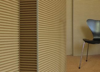 Buxkin é um material flexível feito de couro reciclado para paredes, pisos, painéis e móveis