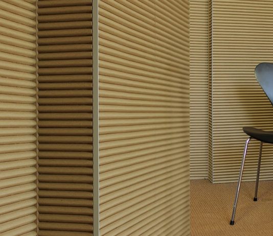 Buxkin é um material flexível feito de couro reciclado para paredes, pisos, painéis e móveis
