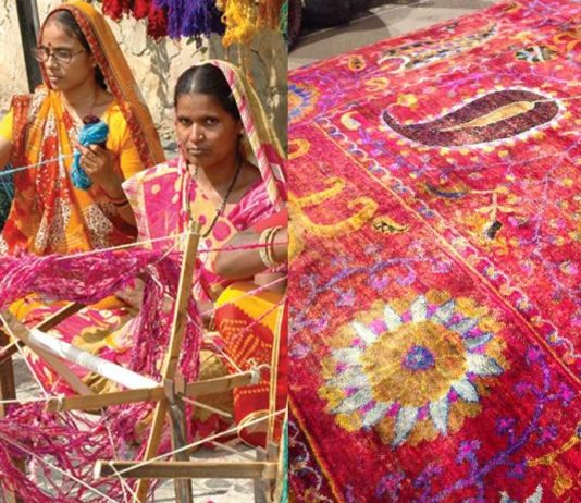 Sari Silk – os belos e vibrantes tapetes feitos dos fios de seda reciclados de Saris indianos