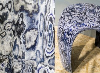 A designer Sophie Rowley transforma jeans velho em mármore azul
