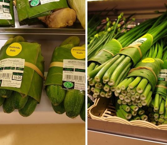 Supermercado tailandês utiliza folhas de bananeira para substituir embalagens plásticas
