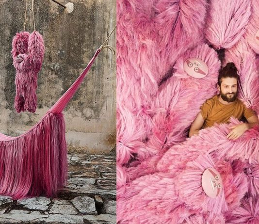 Designer mexicano cria preguiças peludas cor de rosa com fibra de sisal