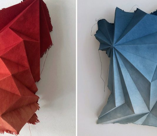 Sipho Mabona cria esculturas de origami em tecidos de algodão tingidos naturalmente