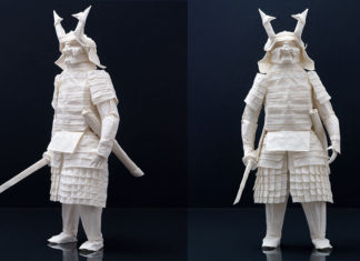 Artista cria origami de Samurai com uma única folha de papel