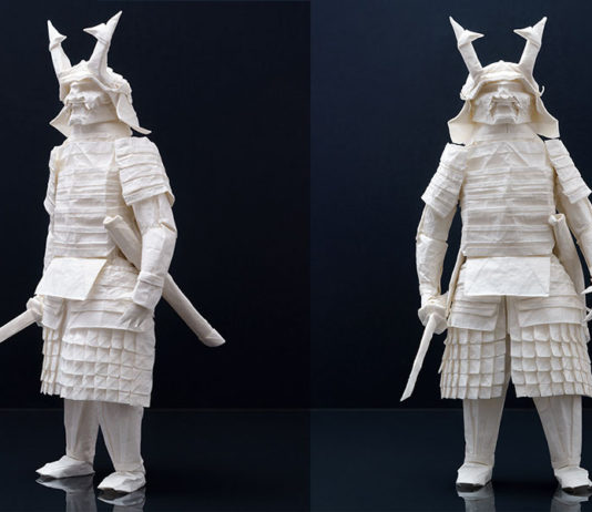 Artista cria origami de Samurai com uma única folha de papel