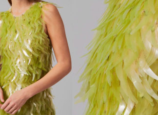 Designers adornam vestido de alta costura com lantejoulas feitas com bioplástico de algas