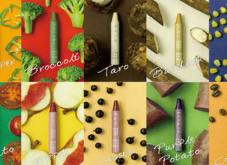 Lápis de cera vêm em 10 cores diferentes feitos de frutas e vegetais descartados