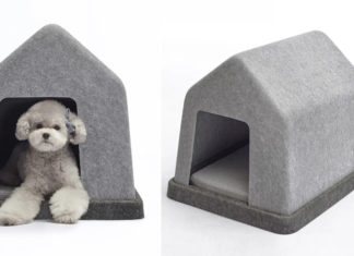 Essa casinha de cachorro minimalista é feita com feltro de garrafas PET