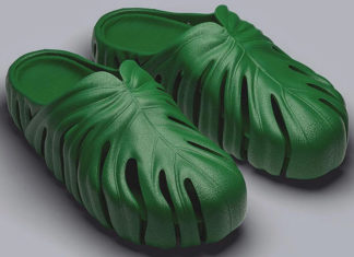 Chinelo slide da Unsent Studio tem design inspirado na planta Monstera deliciosa