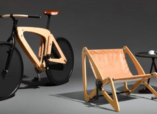 Designer brasileiro cria bicicleta de madeira que se transforma numa poltrona