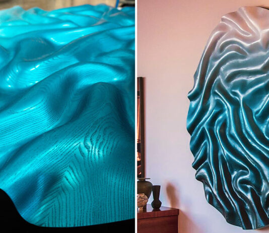 O artista Dan Nguyen transforma blocos de madeira em esculturas onduladas