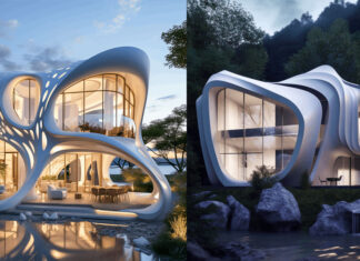 Arquitetura biomórfica com design futurista feito por IA
