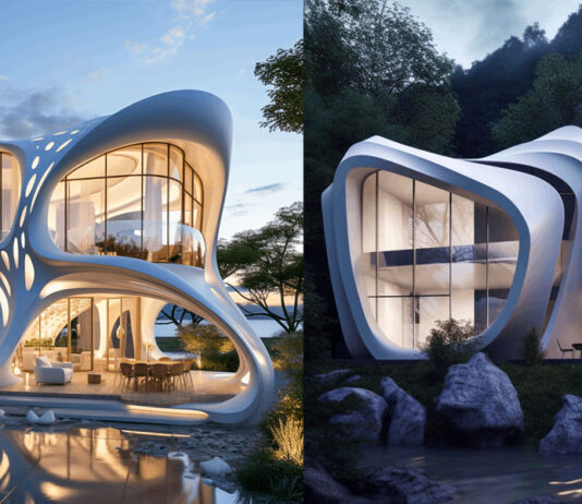 Arquitetura biomórfica com design futurista feito por IA