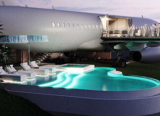 Boeing abandonado se transforma em uma vila de luxo com terraços suspensos na costa de Bali