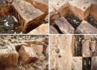 Enormes blocos retangulares e perfeitamente angulares encontradas no Monument Valley