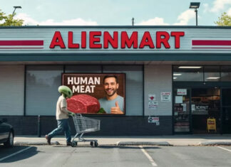 Filme de IA fala sobre a dieta de carne humana de alienígenas.