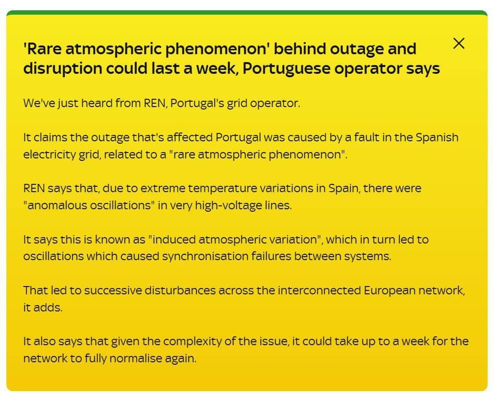 Os apagões na Espanha, Portugal e França são tentativas para desestabilizar a Europa. 1