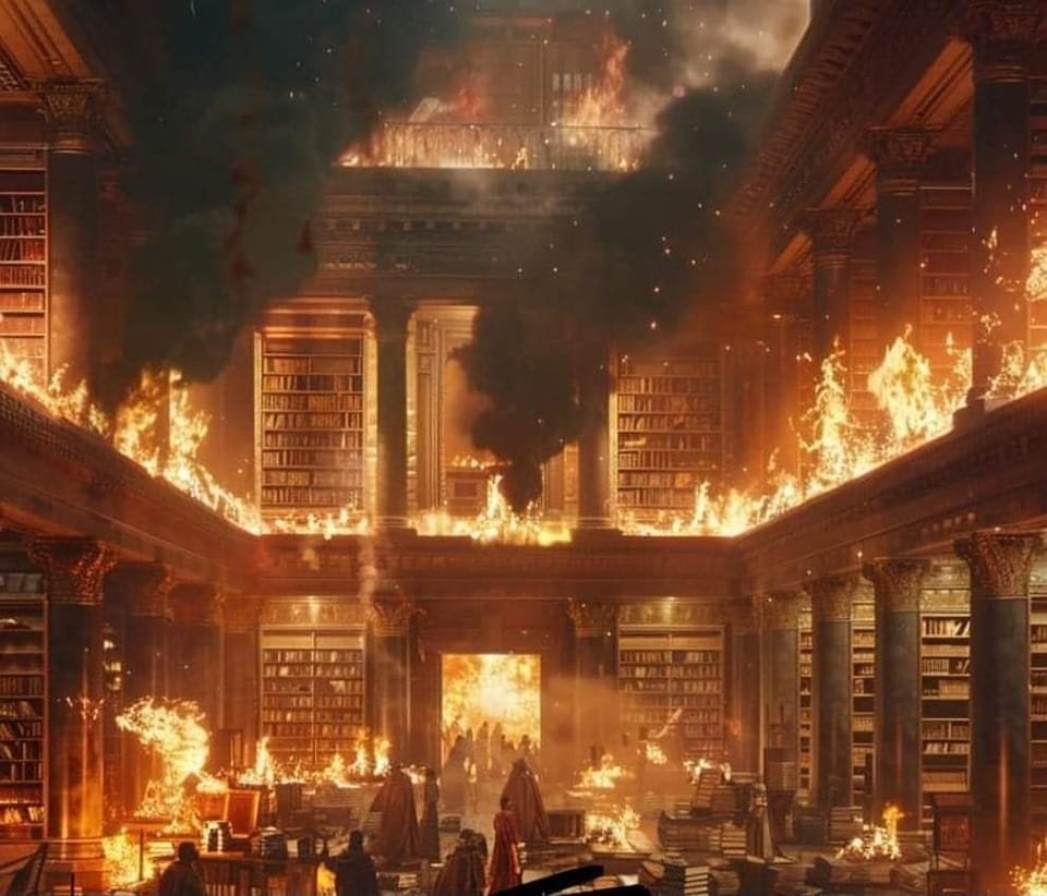 A reinicialização da sociedade através da destruição de documentos e edifícios antigos. 4