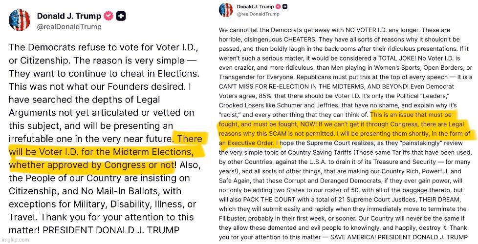 Trump afirmou que com a identificação do eleitor (Voter I.D.) o criminoso Partido Democrata enfrentará a extinção! 3
