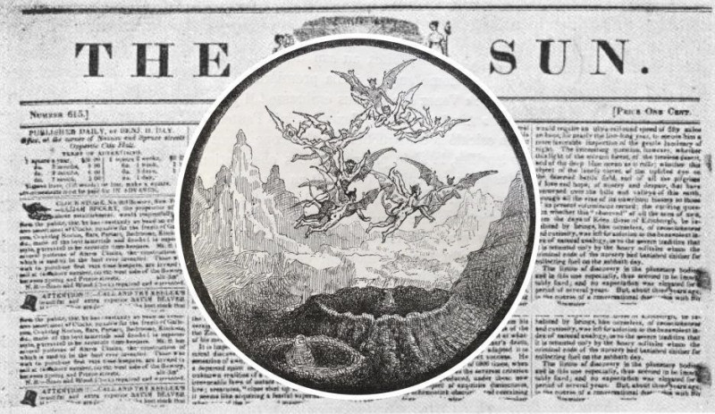 A "Grande Fraude Lunar" de 1835 do jornal The Sun, de Nova York. 1