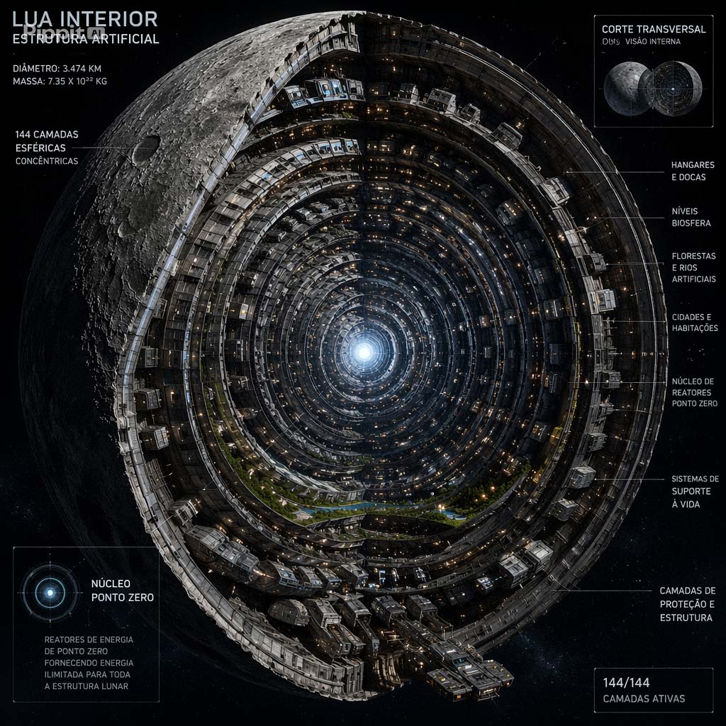 Como é a estrutura interna da Lua, uma antiga nave biosfera Andromedana? 3