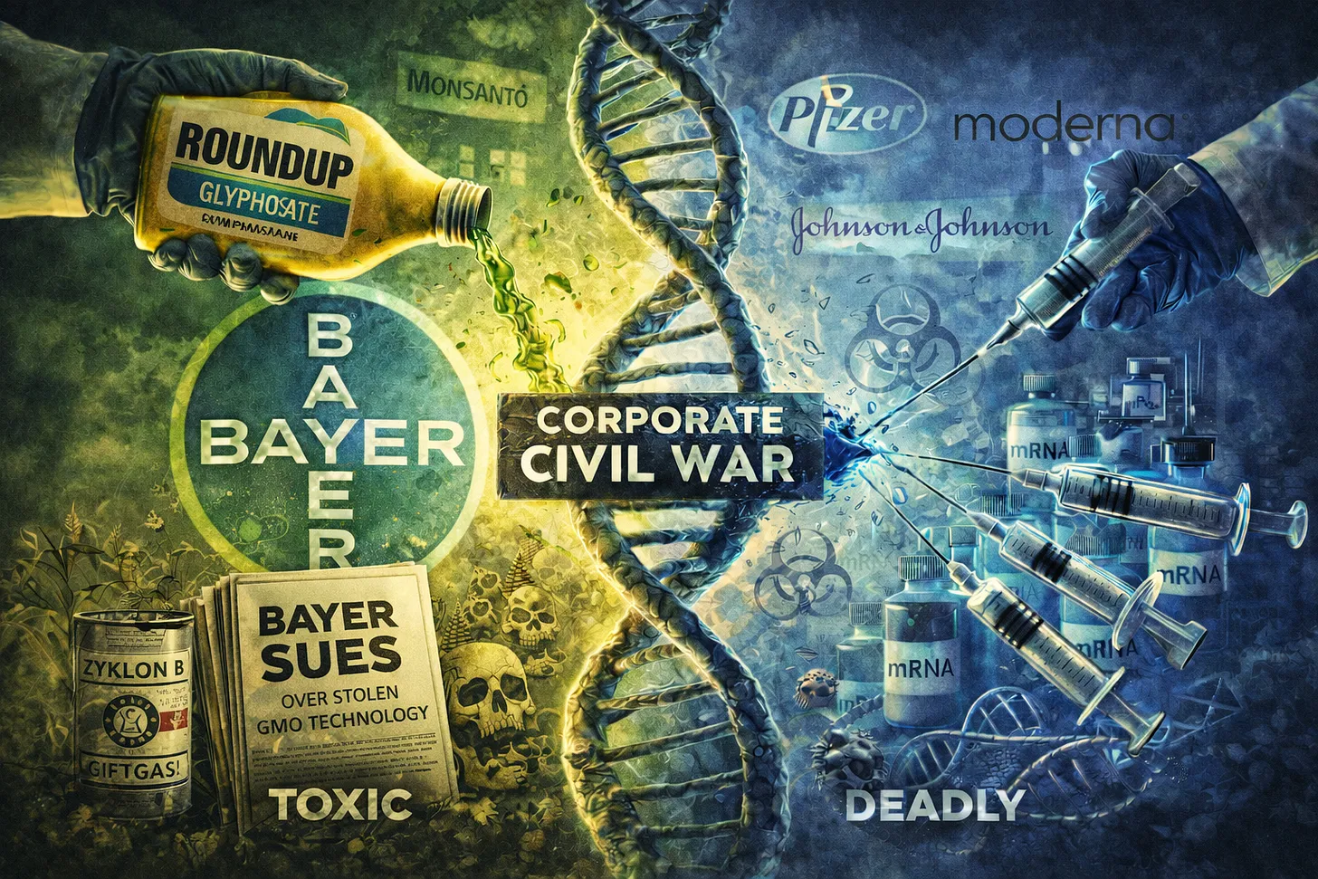 Ação judicial da Bayer alega que Pfizer e Moderna usaram tecnologia OGM da Monsanto para construir vacinas contra COVID.