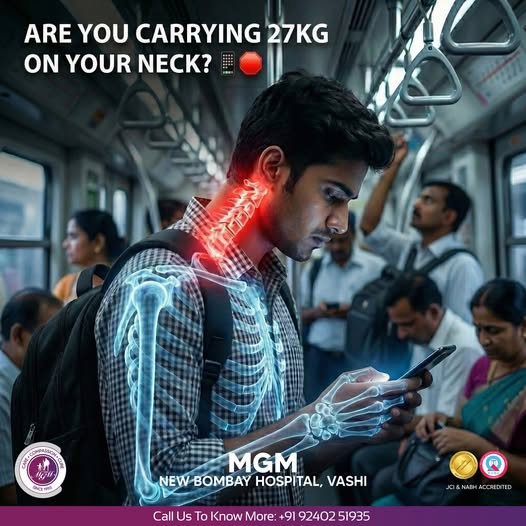 “Pescoço de Texto” – Inclinar a cabeça para usar um smartphone aumenta drasticamente o estresse na coluna cervical. 1