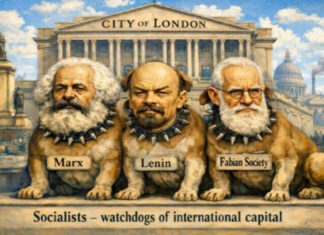 O socialismo é um sistema de controle estatal total que beneficia os banqueiros da City de Londres.