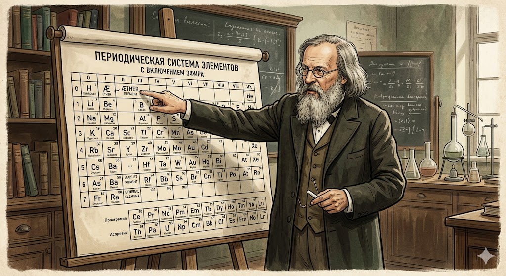 Por que o éter foi removido da famosa "Tabela Periódica" de Dmitri Mendeleev? 1