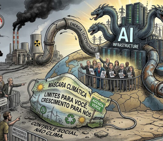 A máscara caiu: A contradição entre a Agenda Climática e a enorme pegada de carbono dos data centers de IA.
