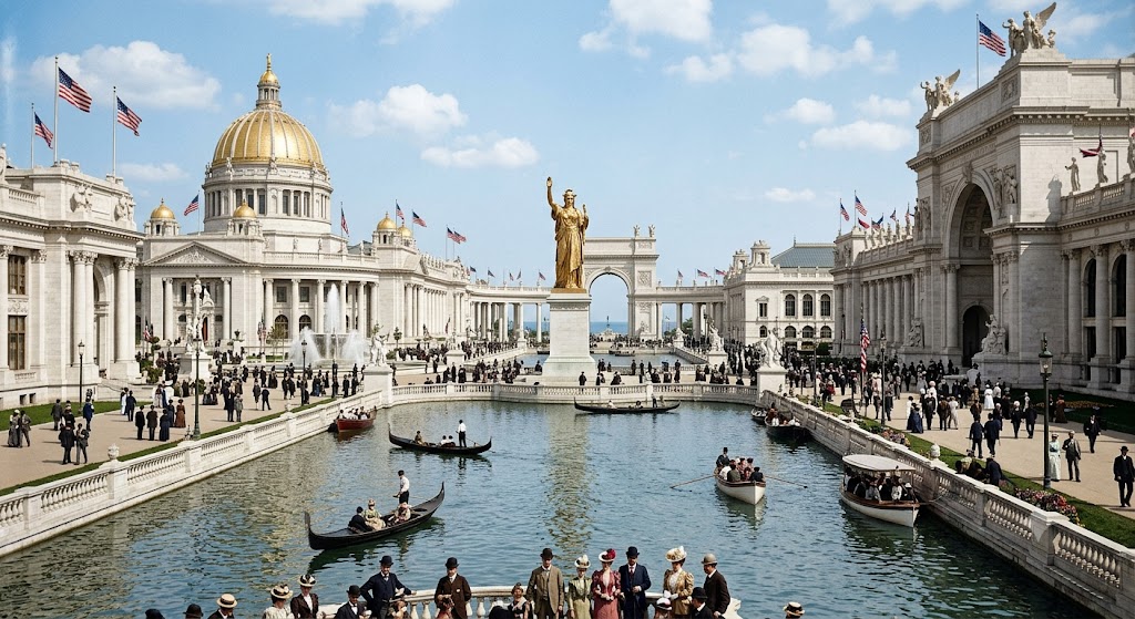 A lendária "Cidade Branca" da Exposição Universal de Chicago de 1893 que foi destruída por incêndios. 1